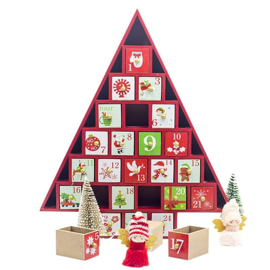 HKM-869331 Wooden Christmas Countdown Calendar in Red and Green - 37x32x6cm
