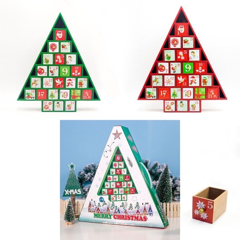 HKM-869331 Wooden Christmas Countdown Calendar in Red and Green - 37x32x6cm