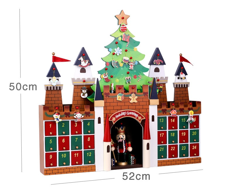 HKM-869331 Wooden Christmas Countdown Calendar in Red and Green - 37x32x6cm