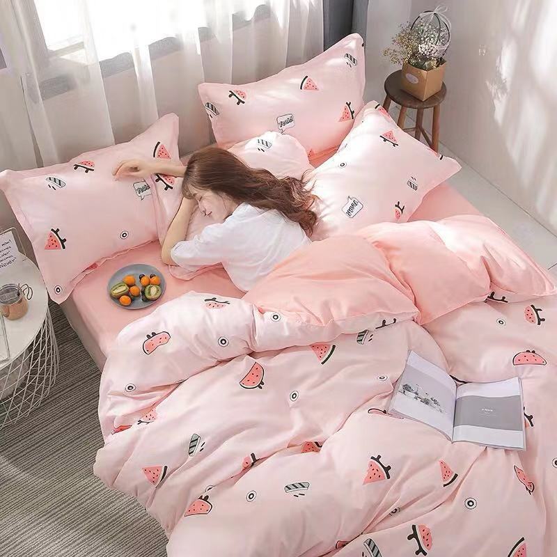 HKM-869651 Aloe Cotton Four-Piece Duvet Cover Set in Modern Plant and Flower Design