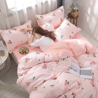 HKM-869651 Aloe Cotton Four-Piece Duvet Cover Set in Modern Plant and Flower Design