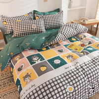 HKM-869651 Aloe Cotton Four-Piece Duvet Cover Set in Modern Plant and Flower Design