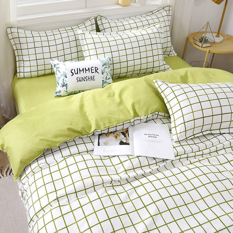 HKM-869651 Aloe Cotton Four-Piece Duvet Cover Set in Modern Plant and Flower Design