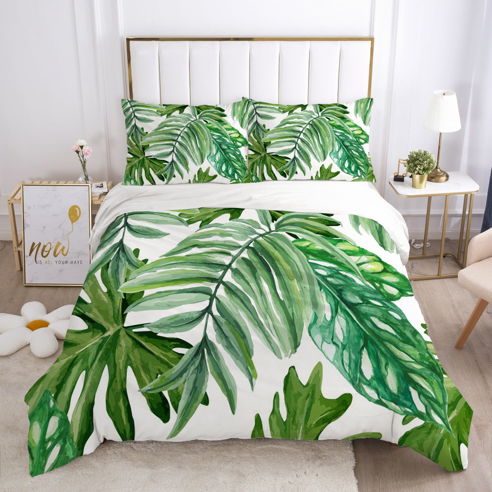 HKM-870035 Nordic Spring Green Leaf Bedding Set - Quilt Cover with Pillowcases in Various Sizes