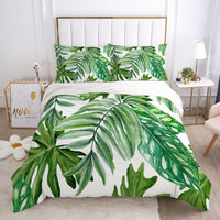 HKM-870035 Nordic Spring Green Leaf Bedding Set - Quilt Cover with Pillowcases in Various Sizes