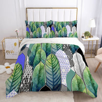 HKM-870035 Nordic Spring Green Leaf Bedding Set - Quilt Cover with Pillowcases in Various Sizes