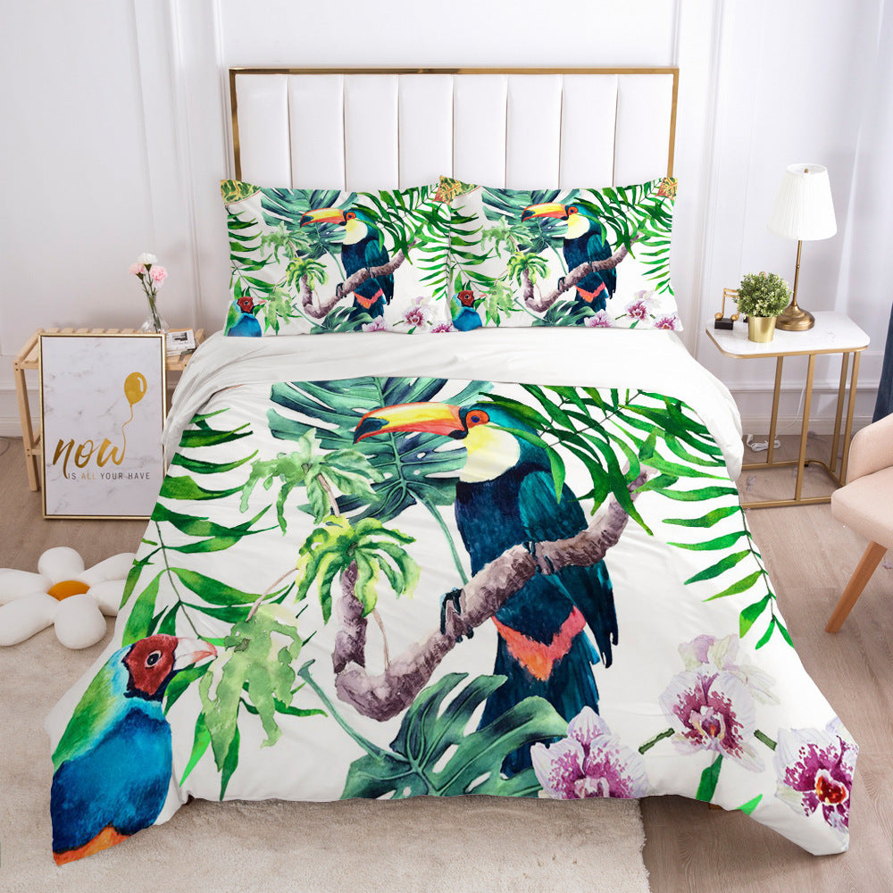 HKM-870035 Nordic Spring Green Leaf Bedding Set - Quilt Cover with Pillowcases in Various Sizes