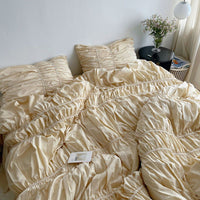 HKM-870355 Handmade Bubble Pleated Cotton Bedding Set - Four Pieces with Bed Skirt