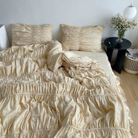 HKM-870355 Handmade Bubble Pleated Cotton Bedding Set - Four Pieces with Bed Skirt