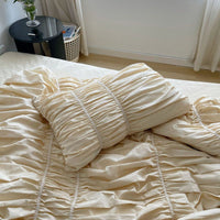 HKM-870355 Handmade Bubble Pleated Cotton Bedding Set - Four Pieces with Bed Skirt