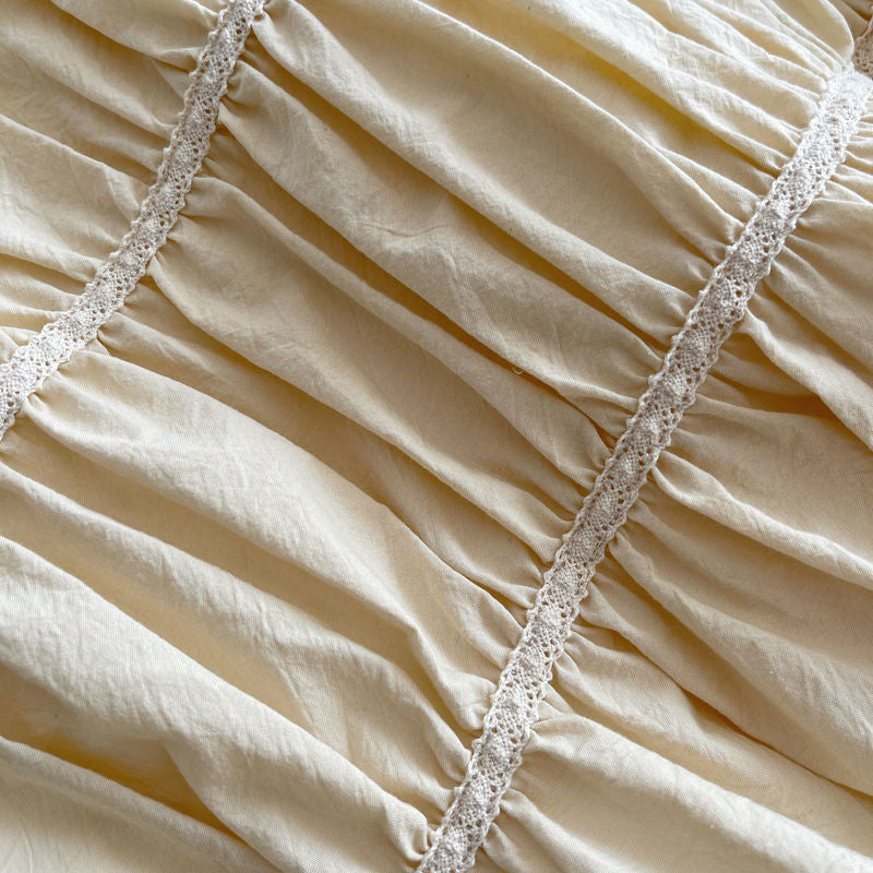 HKM-870355 Handmade Bubble Pleated Cotton Bedding Set - Four Pieces with Bed Skirt