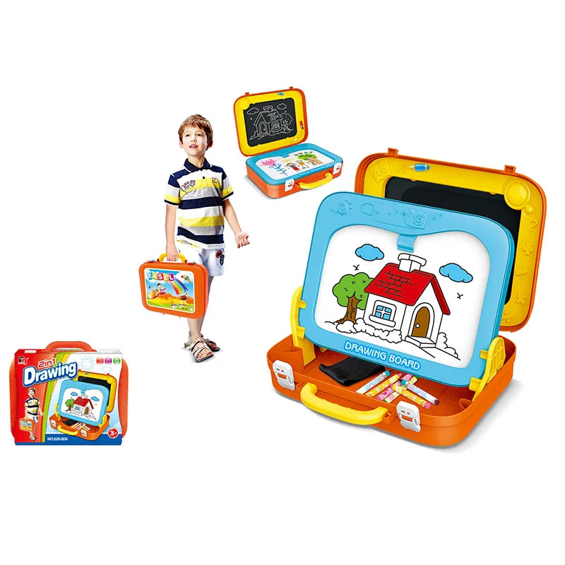 HKM-870611 2 in 1 Colorful Magnetic Drawing Board for Kids - Educational Art Toy with Suitcase Design
