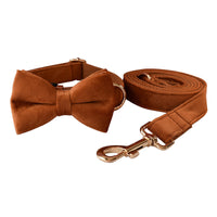 HKM-870739 Velvet Dog Collar Set with Dog Rope and Bow Tie, Gold Clasp, Multiple Sizes Available