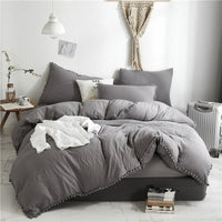 HKM-870867 Three-Piece Light Gray Pure Color Washed Ball Quilt Cover Set in Soft Polyester Fiber