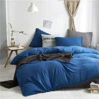 HKM-870867 Three-Piece Light Gray Pure Color Washed Ball Quilt Cover Set in Soft Polyester Fiber
