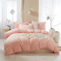 HKM-870867 Three-Piece Light Gray Pure Color Washed Ball Quilt Cover Set in Soft Polyester Fiber