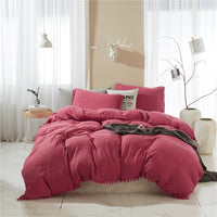 HKM-870867 Three-Piece Light Gray Pure Color Washed Ball Quilt Cover Set in Soft Polyester Fiber