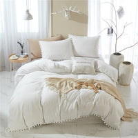 HKM-870867 Three-Piece Light Gray Pure Color Washed Ball Quilt Cover Set in Soft Polyester Fiber