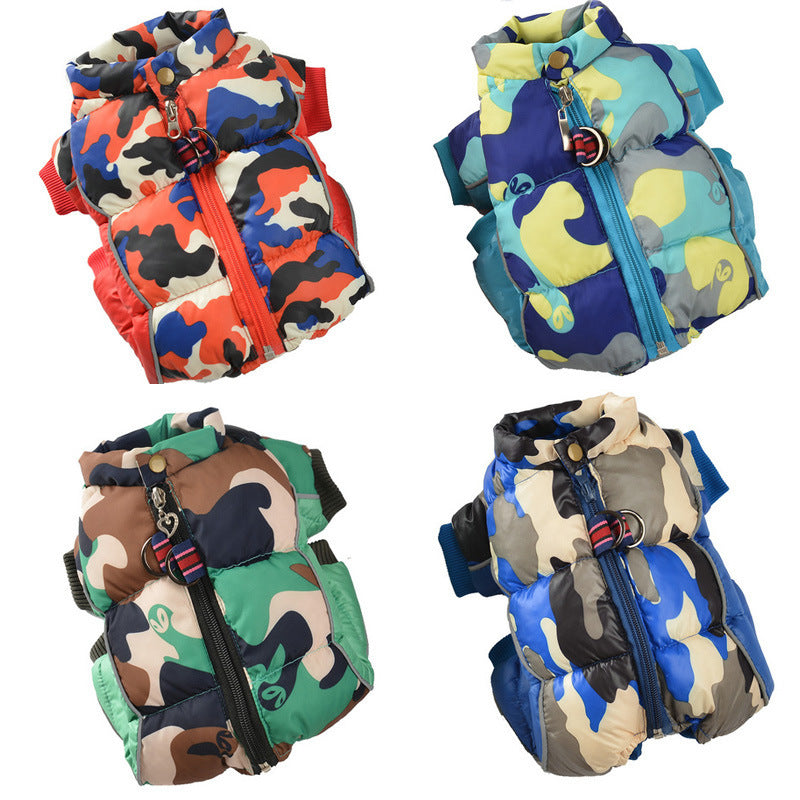 HKM-871059 Cotton Padded Camouflage Dog Coat for Autumn and Winter, Waterproof and Cold-Proof Design