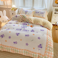 HKM-871187 Cute Cartoon Milk Velvet 4-Piece Bedding Set for Warmth and Comfort
