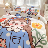 HKM-871187 Cute Cartoon Milk Velvet 4-Piece Bedding Set for Warmth and Comfort