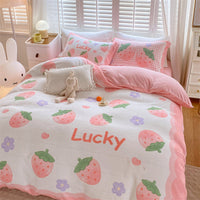 HKM-871187 Cute Cartoon Milk Velvet 4-Piece Bedding Set for Warmth and Comfort