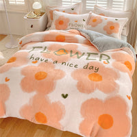 HKM-871187 Cute Cartoon Milk Velvet 4-Piece Bedding Set for Warmth and Comfort