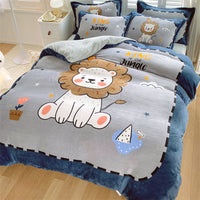 HKM-871187 Cute Cartoon Milk Velvet 4-Piece Bedding Set for Warmth and Comfort