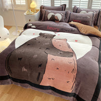 HKM-871187 Cute Cartoon Milk Velvet 4-Piece Bedding Set for Warmth and Comfort
