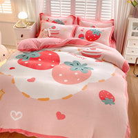 HKM-871187 Cute Cartoon Milk Velvet 4-Piece Bedding Set for Warmth and Comfort
