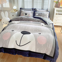 HKM-871187 Cute Cartoon Milk Velvet 4-Piece Bedding Set for Warmth and Comfort