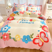 HKM-871187 Cute Cartoon Milk Velvet 4-Piece Bedding Set for Warmth and Comfort