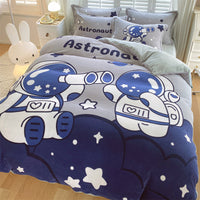 HKM-871187 Cute Cartoon Milk Velvet 4-Piece Bedding Set for Warmth and Comfort