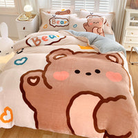 HKM-871187 Cute Cartoon Milk Velvet 4-Piece Bedding Set for Warmth and Comfort