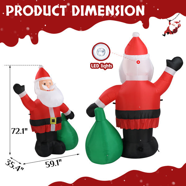 HKM-871315 6ft Inflatable Santa Claus Decoration with 4 LED Lights for Holiday Display