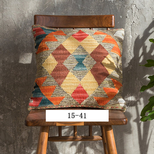 HKM-871315 Hand Woven Hard Wool Hug Pillowcase - Geometric Pattern Cushion Cover, 45x45cm and 60x60cm Options in Multiple Colors