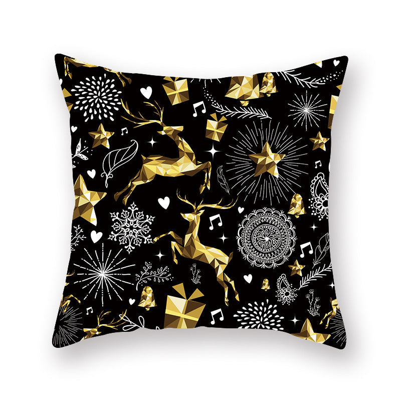 HKM-871571 Christmas Printed Peach Skin Pillowcase Cover for Sofa and Office, 45x45cm Polyester Cushion Case