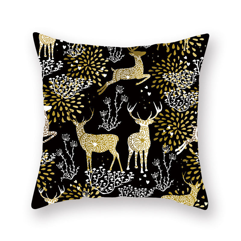 HKM-871571 Christmas Printed Peach Skin Pillowcase Cover for Sofa and Office, 45x45cm Polyester Cushion Case