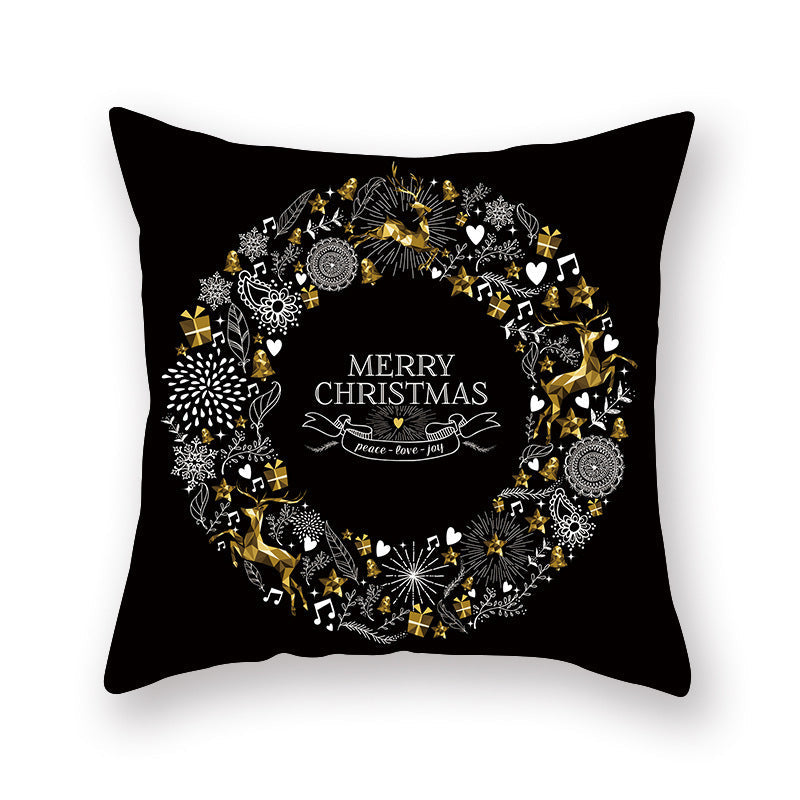 HKM-871571 Christmas Printed Peach Skin Pillowcase Cover for Sofa and Office, 45x45cm Polyester Cushion Case