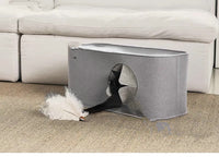 HKM-871827 Foldable Cat Nest in Khaki and Gray - Soft Felt Pet Bed for Cats, Compact and Cozy Design