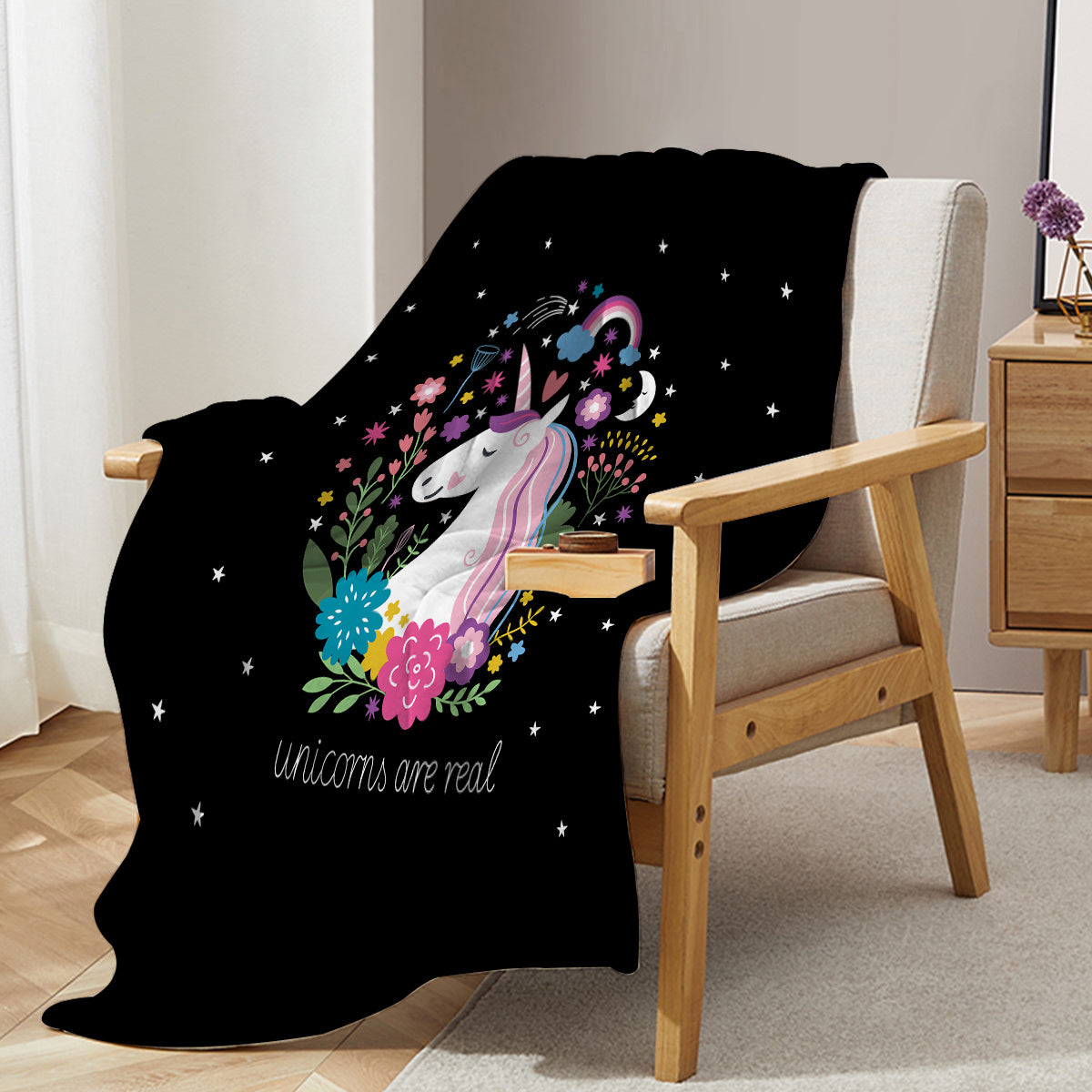 HKM-872019 Soft Flannel Unicorn Print Multifunctional Blanket for Home, Office and Outdoor Use