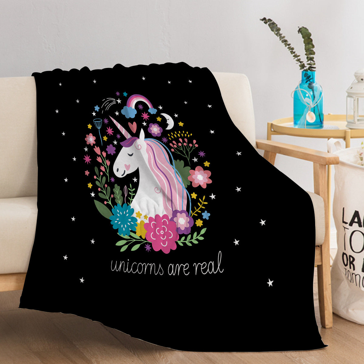 HKM-872019 Soft Flannel Unicorn Print Multifunctional Blanket for Home, Office and Outdoor Use