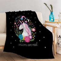 HKM-872019 Soft Flannel Unicorn Print Multifunctional Blanket for Home, Office and Outdoor Use