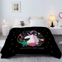 HKM-872019 Soft Flannel Unicorn Print Multifunctional Blanket for Home, Office and Outdoor Use