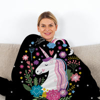 HKM-872019 Soft Flannel Unicorn Print Multifunctional Blanket for Home, Office and Outdoor Use