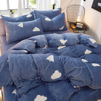 HKM-872339 Flannel Bedding Set of 4 with Cute Floral Patterns - Includes Bed Sheet Cover, Quilt Cover, and Pillowcase