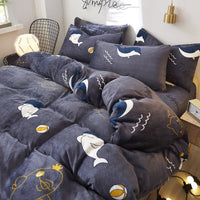 HKM-872339 Flannel Bedding Set of 4 with Cute Floral Patterns - Includes Bed Sheet Cover, Quilt Cover, and Pillowcase