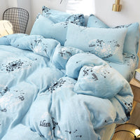 HKM-872339 Flannel Bedding Set of 4 with Cute Floral Patterns - Includes Bed Sheet Cover, Quilt Cover, and Pillowcase