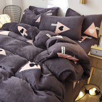 HKM-872339 Flannel Bedding Set of 4 with Cute Floral Patterns - Includes Bed Sheet Cover, Quilt Cover, and Pillowcase