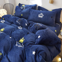 HKM-872339 Flannel Bedding Set of 4 with Cute Floral Patterns - Includes Bed Sheet Cover, Quilt Cover, and Pillowcase